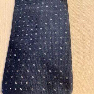 Fendi Mens Silk Monogram Necktie FF Luxury Italian Blue Iconic Classic